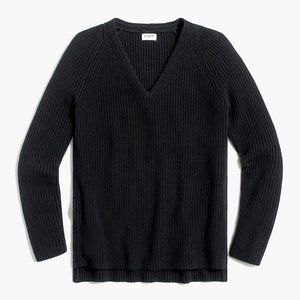 J.Crew Navy Ribbed Cotton V-Neck Tunic Sweater